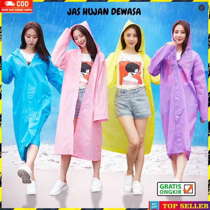 Jas Hujan Wanita Korea Dewasa Mantel Polos Perempuan Terusan Kekinian Raincoat Ponco NEW2