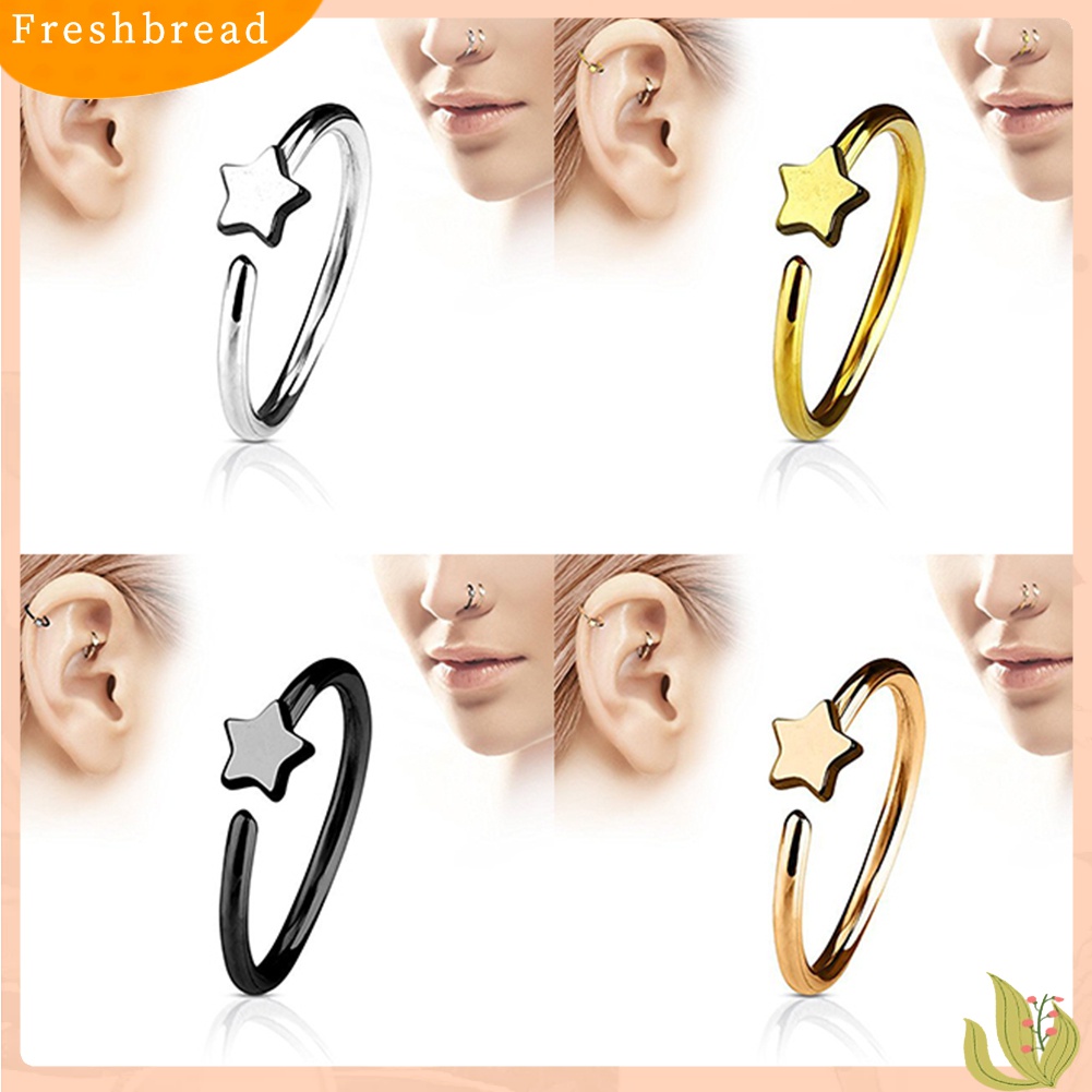 ?Fresh?? Anting Hoop Jepit Hidung Motif Bintang Model Klip On untuk Wanita/Pria