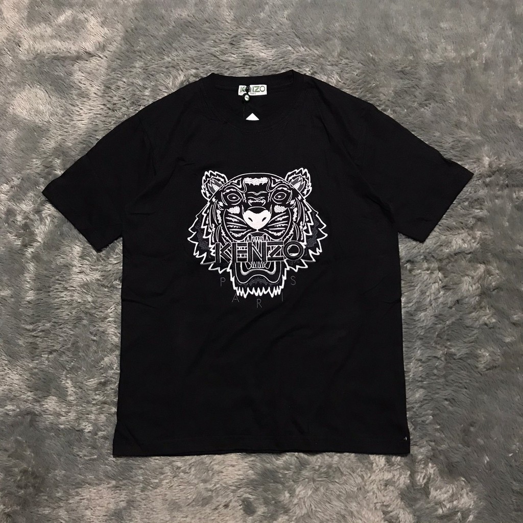 KAOS TSHIRT KENZO EMBROIDERED TIGER BLACK & WHITE HIGH MIRROR PREMIUM QUALITY