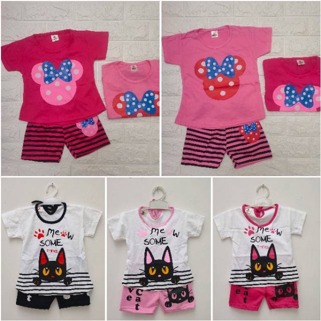 EROS - PENDEK Setelan baju celana pendek anak perempuan MINNIE KITTY LED