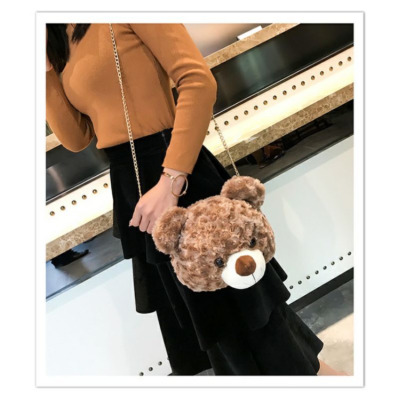 Market_All_Place Tas Selempang Slempang Bulu Sling Bag Slingbag Fashion Wanita Kekinian - Tedy Bear