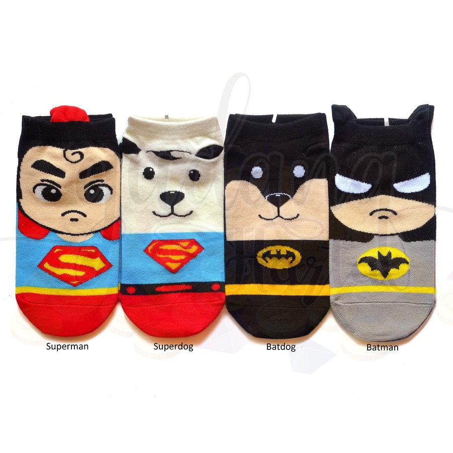 Kaos Kaki Wanita Pendek Lucu Unik Superman Batman Anjing Heroes GH 103069