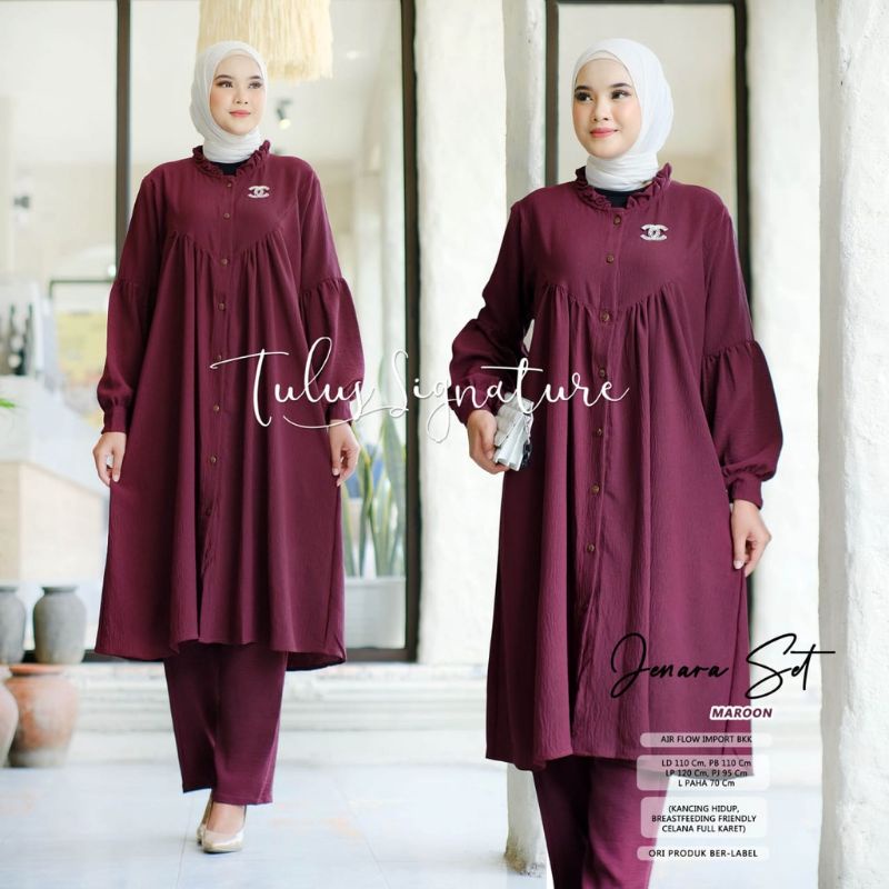 Tulus Signature Jenara Set / One Set Jumbo Crinkle Premium Motif Polos / Setelan Wanita LD 110 / Stelan Long-1