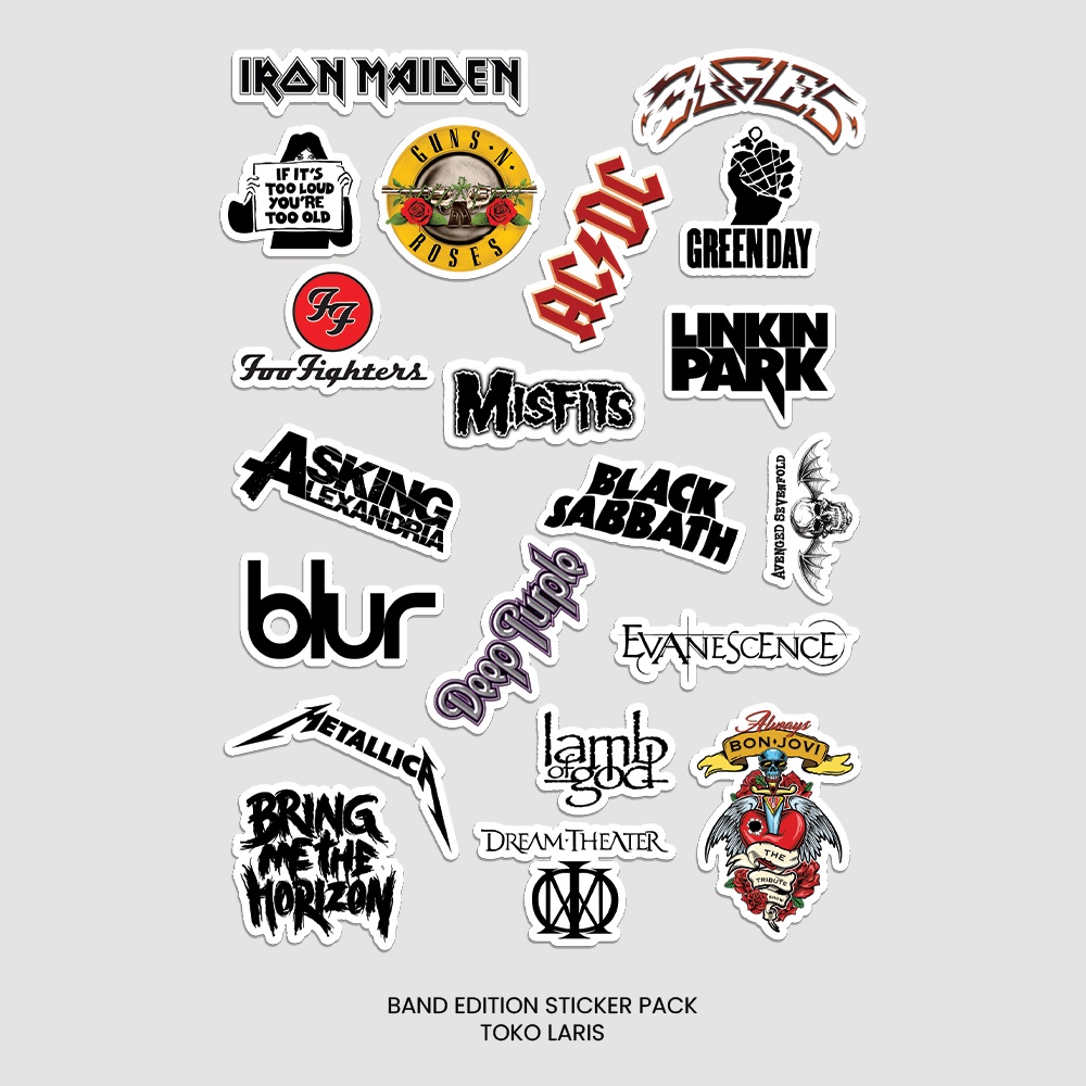 Sticker Pack 20 PCS Tema Band Untuk Laptop, Tumblr, Helm, Case | Sticker Laptop, Sticker Tumblr