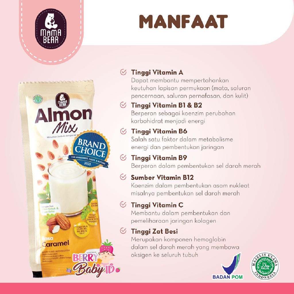 Mama Bear Almon Mix Pelancar ASI Booster Almond Cokelat Alpukat Taro Coffee Latte Caramel Strawberry Berry Mart