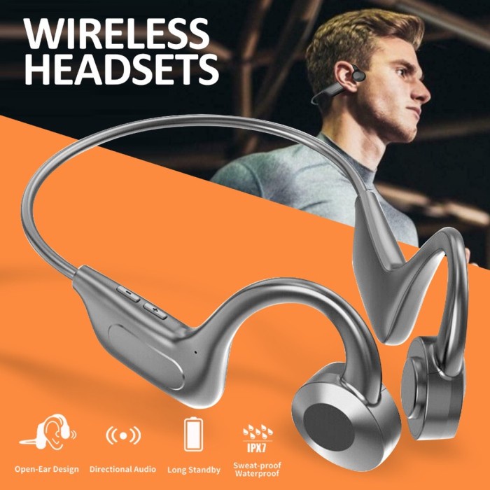 Headphone Mic Leher Bone Conductor Portable Bluetooth 5.1 Tws G02