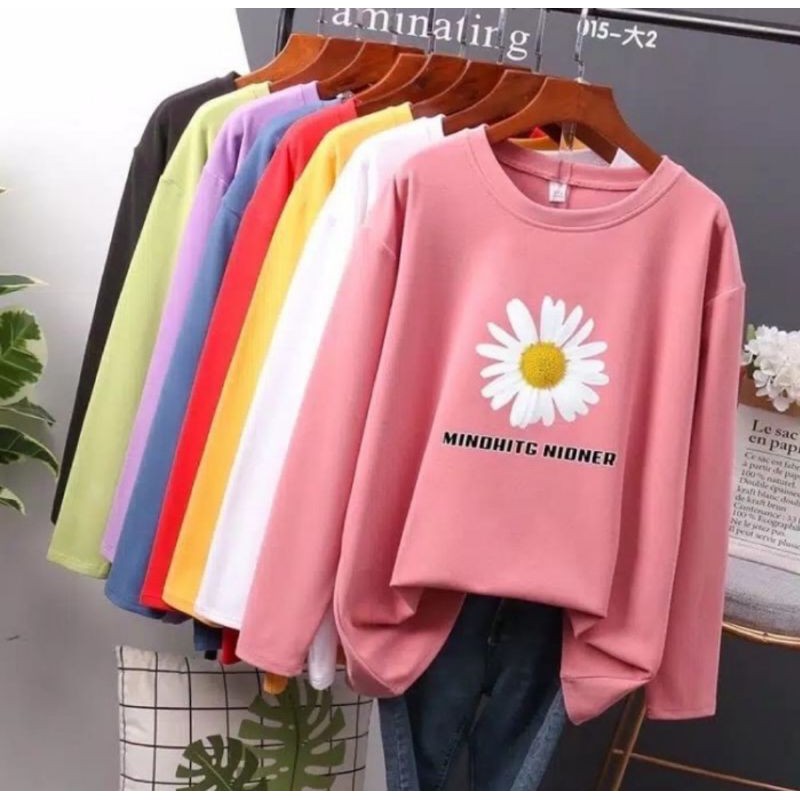 EFS - HF - Kaos Klara Longsleeve Motif Bunga Daisy Baju Wanita Lengan Panjang