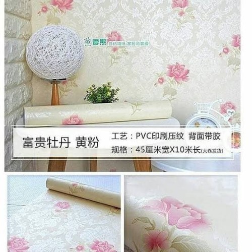 Wallpaper Sticker Dinding Motif Bunga Mawar Ungu Panjang 10Meter x Lebar 45cm