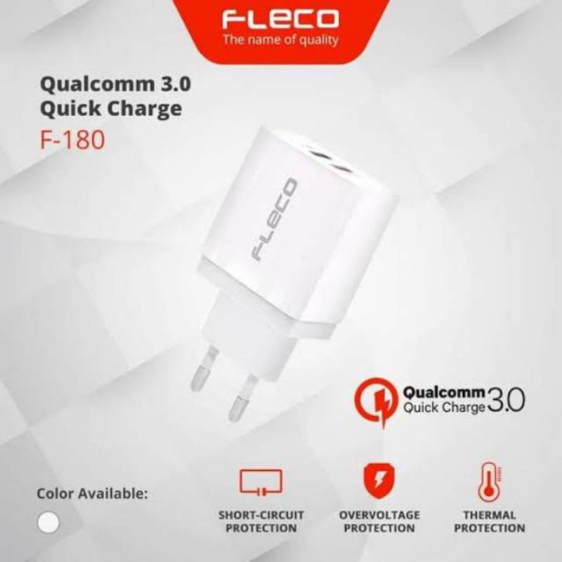 Charger Fleco F-180 Usb Micro Fast Charging QuickCharge 3.0 Quallcomm 2 USB