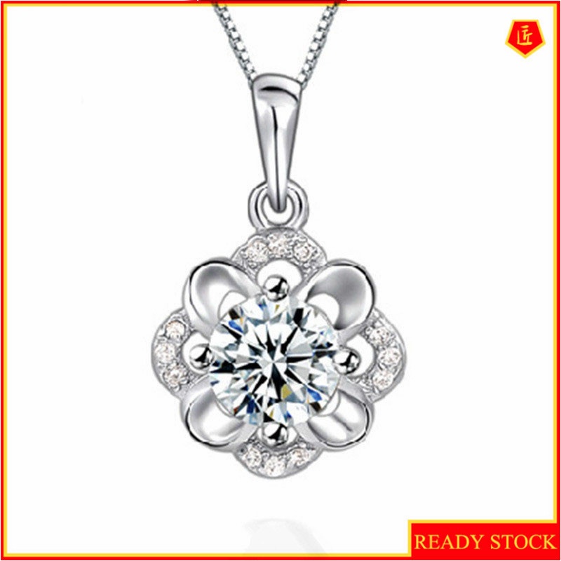 [Ready Stock]Fashion Simple Elegant Silver Plated Flower Diamond Pendant Necklace