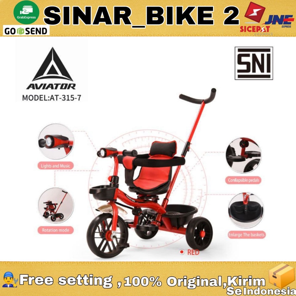 Sepeda Anak Roda TIga Tricycle AVIATOR AT 315-7 Tongkat Stir Musik