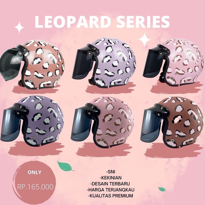 Helm Bogo Dewasa Cewek Full Leher SNI Aesthetic Leopard