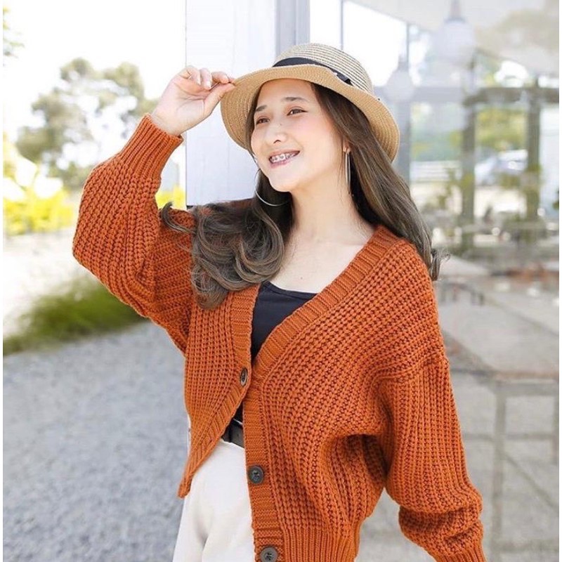 ELLENA BASIC OUTWEAR / MIDI KARDIGAN / KARDIGAN RAJUT PREMIUM / BASIC CARDIGAN-Coral