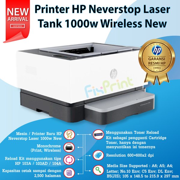 Printer Neverstop Laser Tank HP 1000w Wireless Laserjet MonoChome WiFi