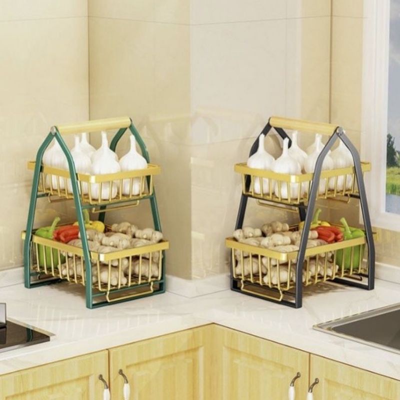 Rak Tempat Buah Bumbu Dapur Unik Gold Emas Hitam Hijau Putih