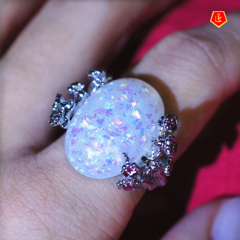 [Ready Stock]925 Silver Inlaid Opal Ring Simple Personality