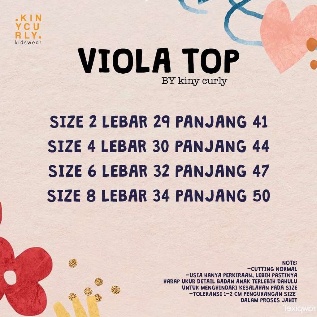 KAOS ANAK PEREMPUAN VIOLA TOP USIA 2-8 TAHUN