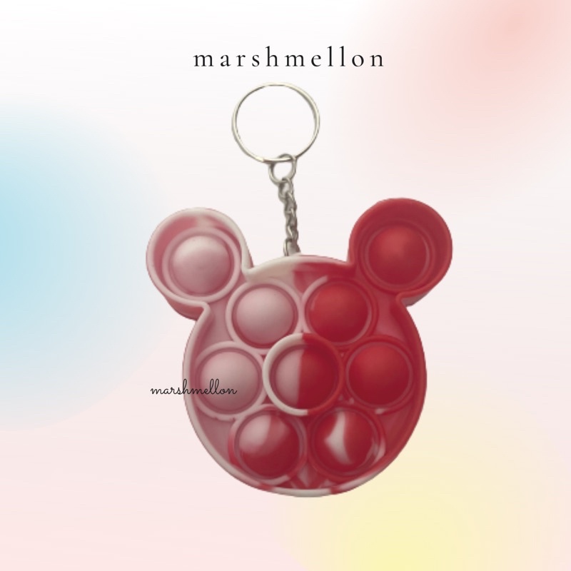 Gantungan Kunci Pop It & Gelang Pop It Pastel Rainbow | Pop It Gurita | Princess Key Chain (Snow White Cinderella Aurora Belle) | Pop It Warna Lilac Pink Tosca Fidget Key Chain Macaron-Mickey Red