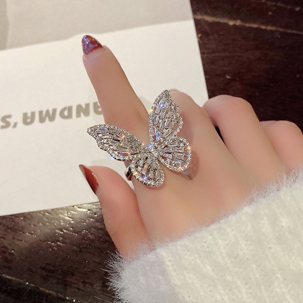 【COD Tangding】Full Diamond Butterfly Opening Ring Hollow Ring Popular Korea Fashion Accessories Jewelry