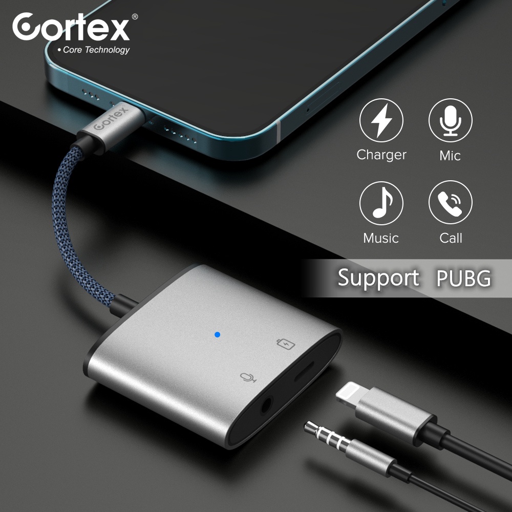 Cortex MH380 Splitter iPhon 2in1 Lightning to Jack 3.5 mm Converter Support PUBG Charge + Mic