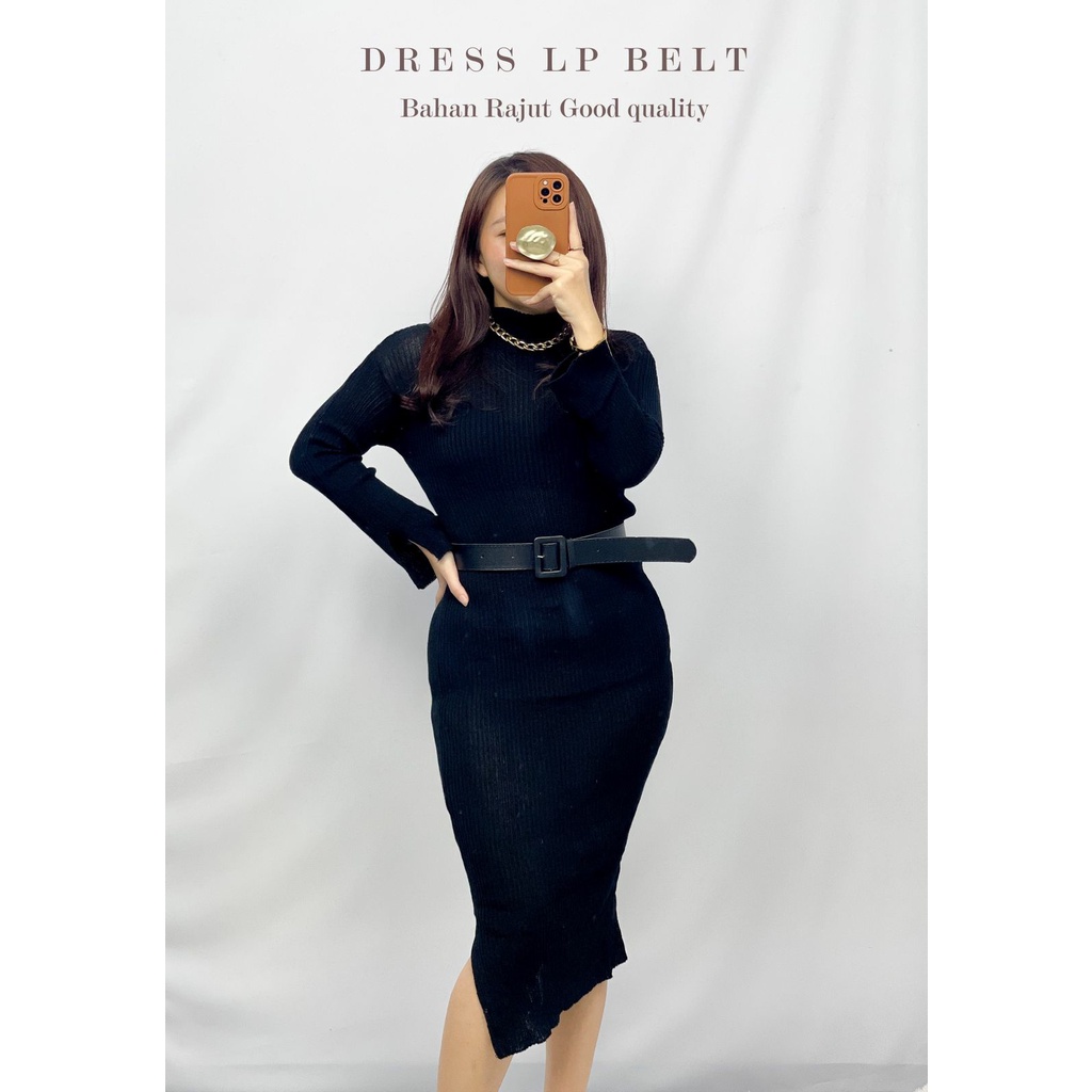 HOPYLOVY - Dress Wanita Lengan Panjang + Belt Lovey