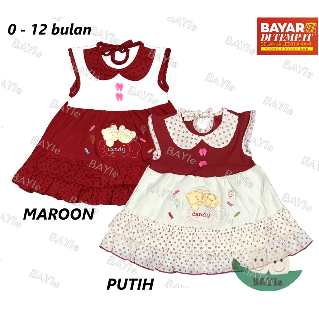 BAYIe - Baju Bayi Perempuan Dress motif Candy 2 Bear PLANET KIDS usia 0-12 bulan/Pakaian anak CeweK