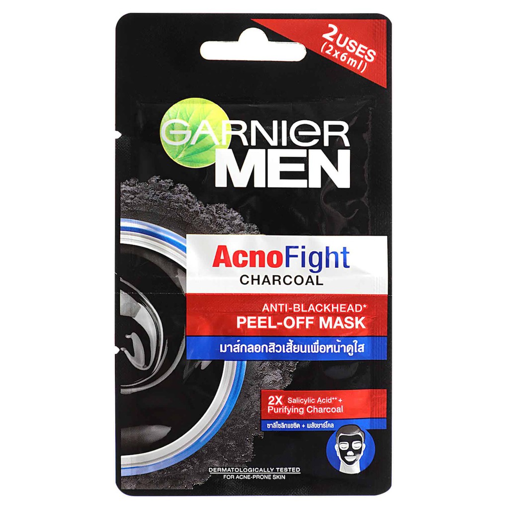 Garnier Men Acno Fight Charcoal Anti-Blackhead Peel-Off Mask 2x6ml (Masker Wajah Pria Lawan Komedo)