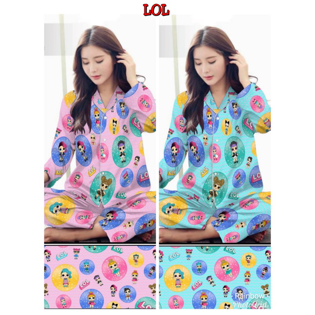 Piyama dewasa PP panjang, katun jepang, fit to xl, motif MICKEY/MINION/PANDA