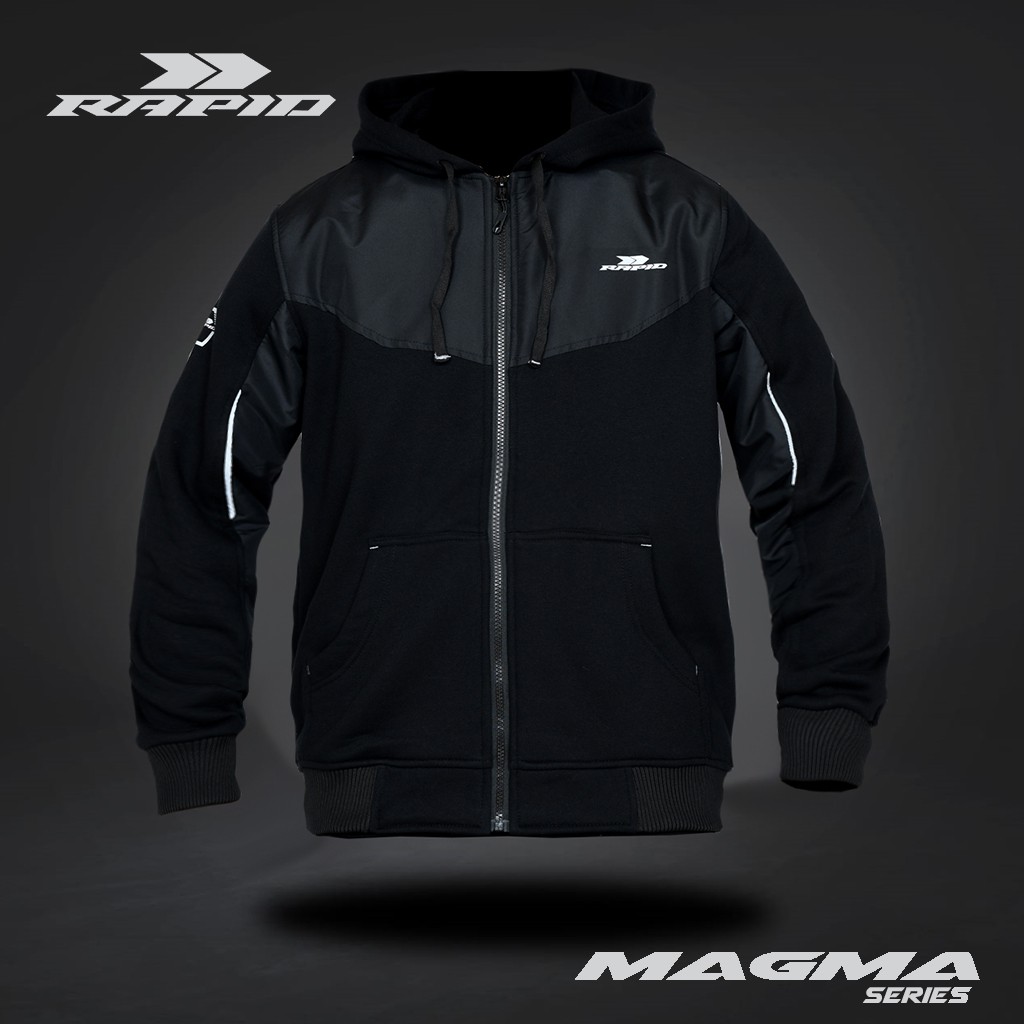 Jaket motor Hoodie pria resleting RAPID MAGMA  zipper bahan fleece katun premium tebal