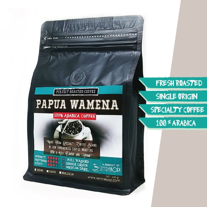 

Kopi Arabika Papua Wamena 200 gram - Bubuk / Biji - Arabica Coffee - BUBUK HALUS