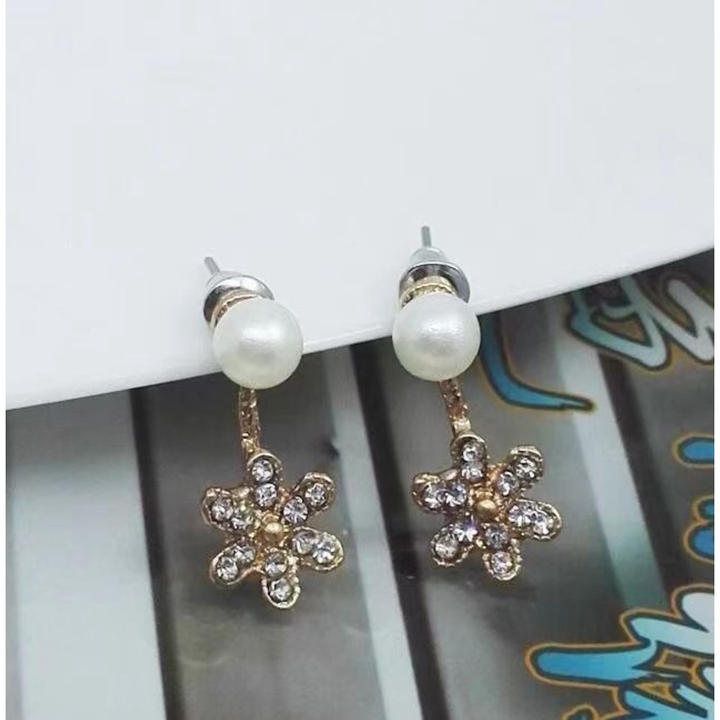 BAJ Anting Wanita Tusuk Korea Bentuk Bunga Hias Kristal - Fashion Wanita Korea Silver Gold Aksesoris Murah FA76 AF005-2