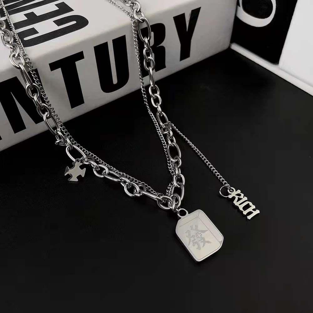 Mxbeauty Wanita Kalung Keren Hip Hop Hadiah Pacar Rumbai Sweater Rantai Double Layer Pasangan Kalung Gaya Cina Kalung