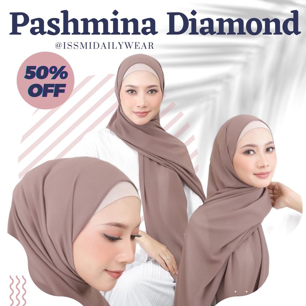 HIJAB PASHMINA DIAMOND UKURAN PANJANG 180 × 75 / PASMINA DIAMOND TEPI JAHIT / KERUDUNG PHASMINA DIAM