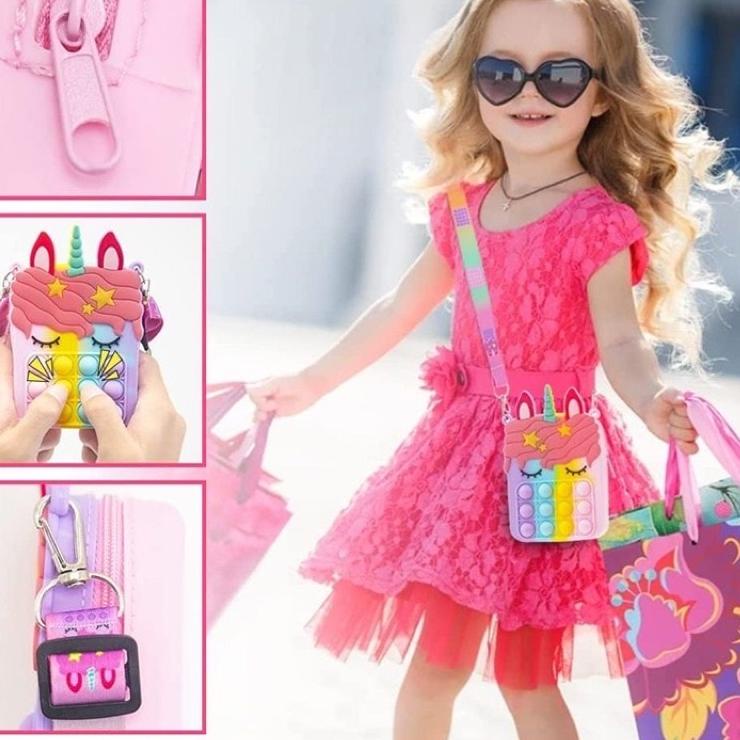 BVBE V020 Tas Mini Pop It Jelly Silicon Anak Karakter Disney Unicorn Coin Bag Original