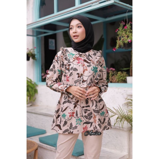 tey-17 Batik wanita ASJ SA HRB026 Kenongo Kemeja Tosca Pendek-3