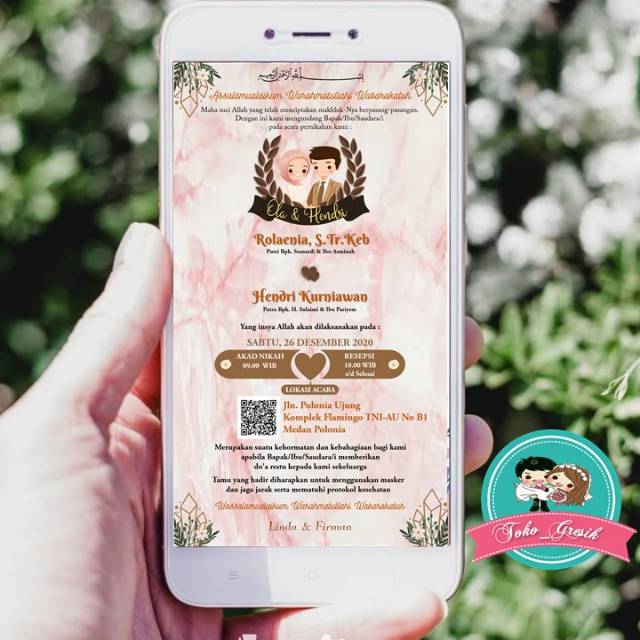 Jpg undangan digital pernikahan  animasi pink rustik