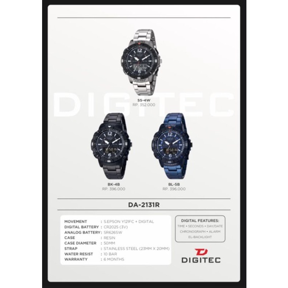 Jam tangan pria DIGITEC DA 2131 / DG 2131 original Digitec 2131 Rantai