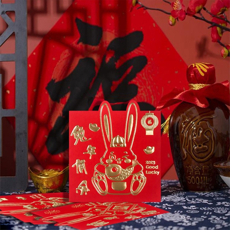 Zzz 2023 4pcs / set Amplop Angpao Lipat Motif Kelinci Warna Merah Untuk Tahun Baru Cina / Imlek