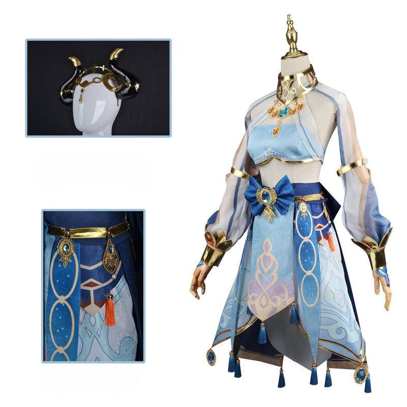 【Wetrose】Ready Stock Genshin Impact Game Sumeru Suit Nilou Cosplay Blue Costume Wanita Dancer Suit Full Set