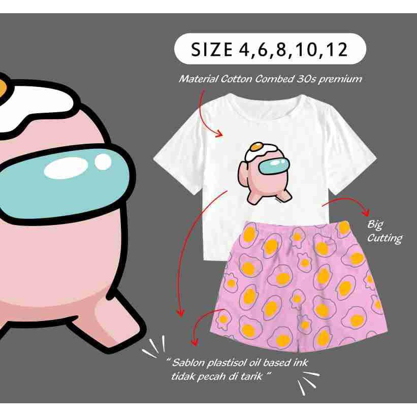 Setelan Kaos Anak Perempuan Ammigoz Motif Among Us Model Egg
