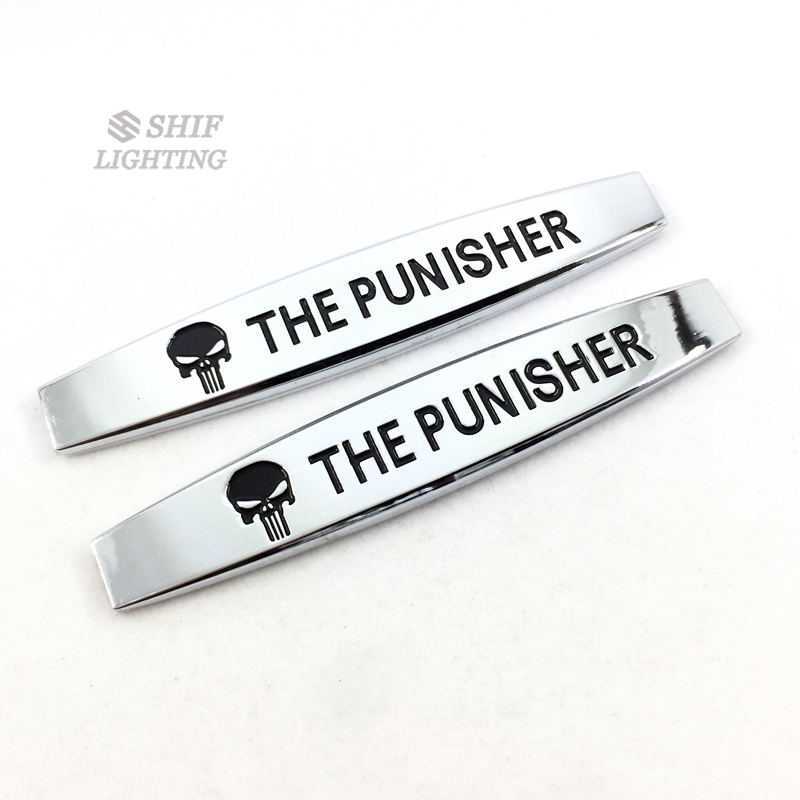 2Pcs Stiker Emblem Motif Tengkorak The Punisher Bahan Metal untuk Dekorasi Mobil