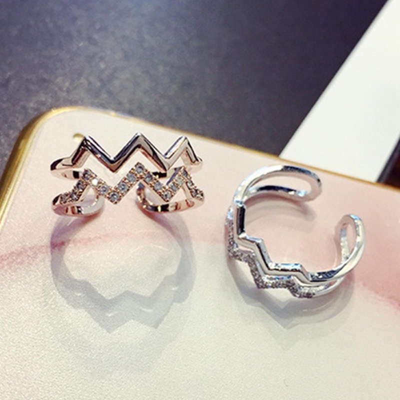 Cincin Model Gelombang Ganda Adjustable Warna Silver Untuk Hadiah