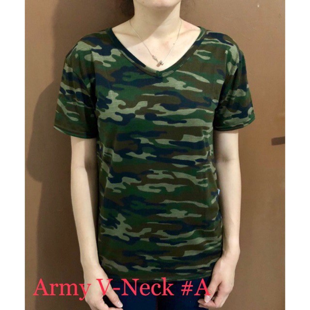 8Bit Supplier V-NECK ARMY WANITA FIT TO L / KAOS CASUAL BAHAN BEBY TERY