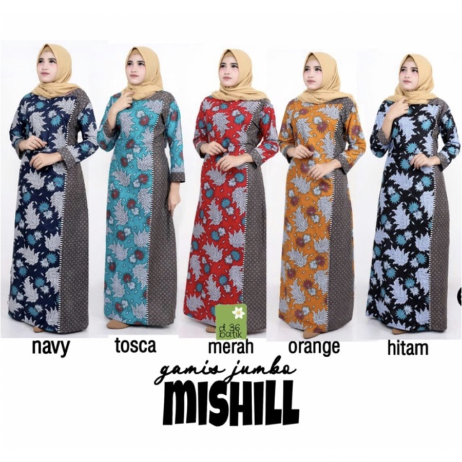 Batik Wanita Motif Daun Warna Mishill Jumbo Modern Kombinasi Lengan Panjang Cewek Premium Exclusive