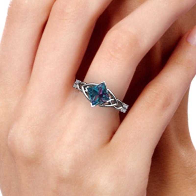 Cincin Sterling Silver   Batu Topaz Warna Pelangi untuk Pria / Wanita