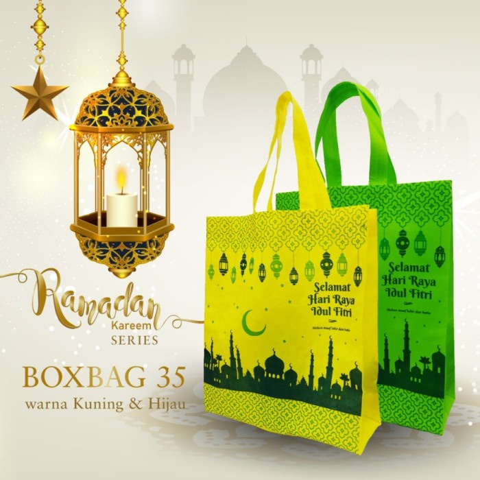 

✨ BISA COD ✨ GOODIE BAG SPONBOUND TAS BOX BAG IDUL FITRI (2 SISI) 35x46x12 - Kuning