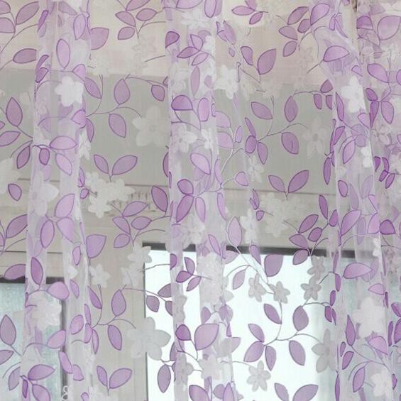 ➴ gorden murah tirai tipis motif daun - Merah Muda ➲