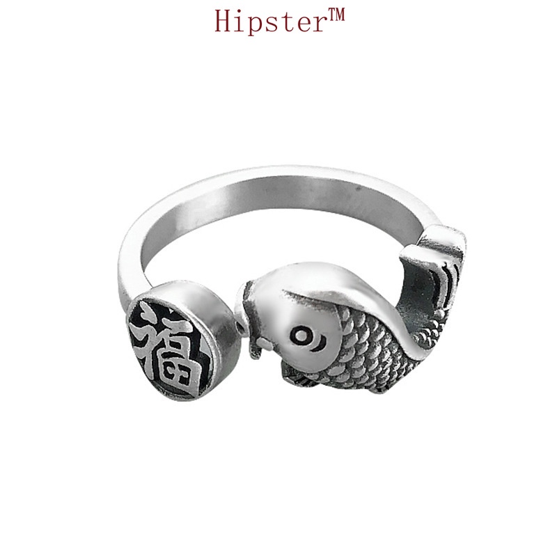 Same Style Retro Chinese Style Fu Character Fish Adjustable Ring