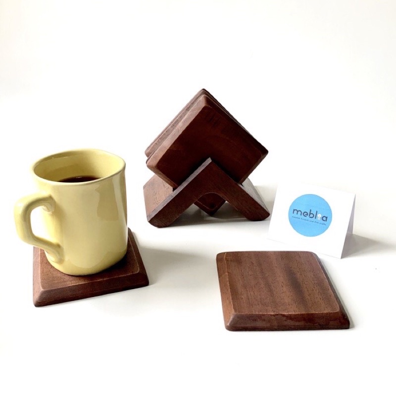Wooden Coaster Set Dark Color