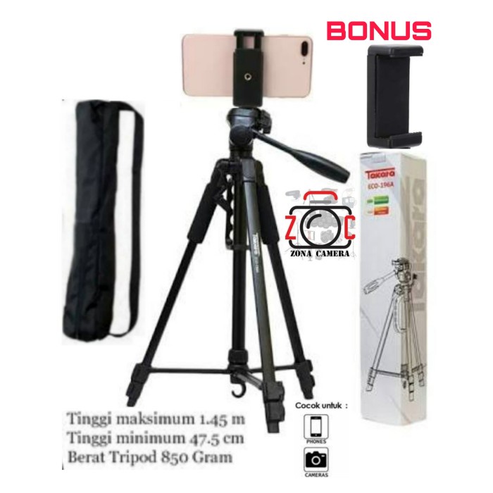 Tripod TAKARA Tripod Eco 196A + Bag Stand Foto Kaki Kamera SLR Mirrorless 196(K5J6) Tripod Kamera Tr